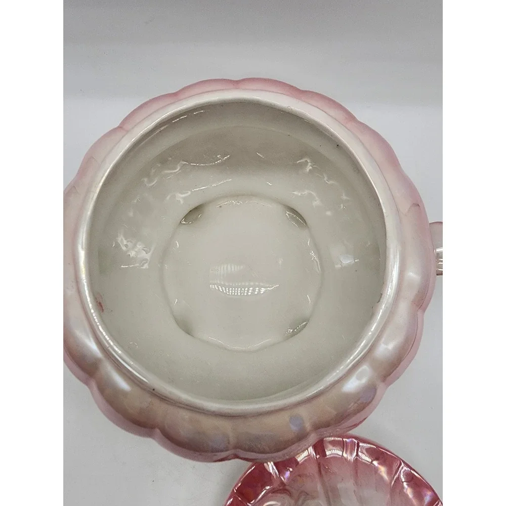 Vintage Pink Lusterware Floral Ceramic Lidded Dish Gold Trim Footed Tureen 6x7